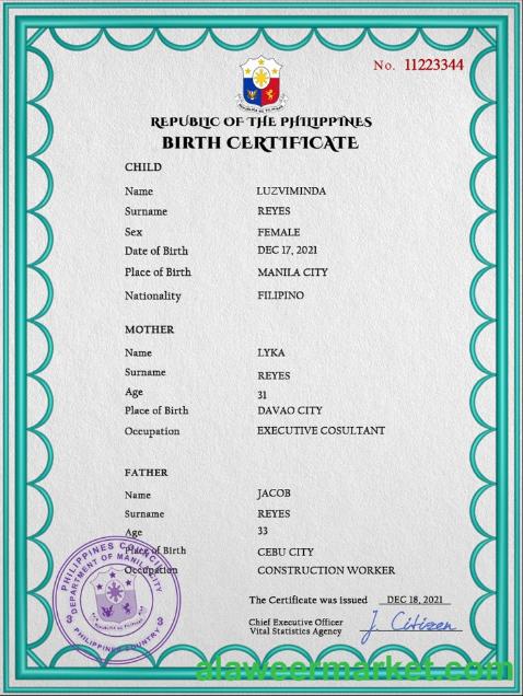 Philippines birth certificate PSD template